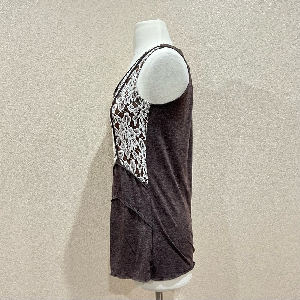 Mystree Brown Sleeveless Top with Ivory Lace Size Small - Picture 4 of 16